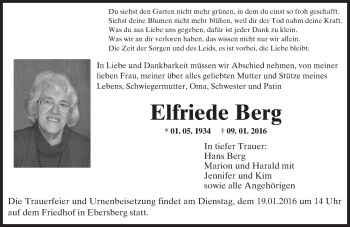Traueranzeige von Elfriede Berg von trauer.echo-online.de