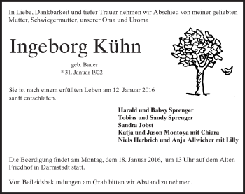 Traueranzeige von Ingeborg Kühn von trauer.echo-online.de