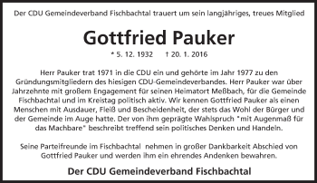 Traueranzeige von Gottfried Pauker von trauer.echo-online.de