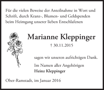 Traueranzeige von Marianne Kleppinger von trauer.echo-online.de