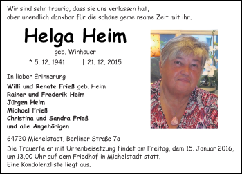 Traueranzeige von Helga Heim von trauer.echo-online.de