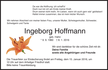 Traueranzeige von Ingeborg Hoffmann von trauer.echo-online.de