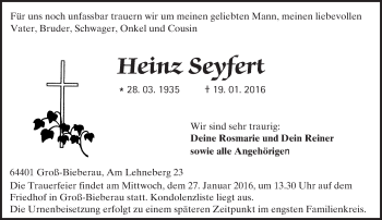 Traueranzeige von Heinz Seyfert von trauer.echo-online.de