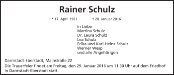 Traueranzeige von Rainer Schulz von trauer.echo-online.de