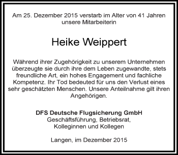 Traueranzeige von Heike Weippert von trauer.echo-online.de