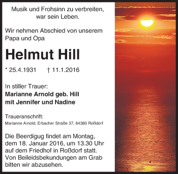 Traueranzeige von Helmut Hill von trauer.echo-online.de