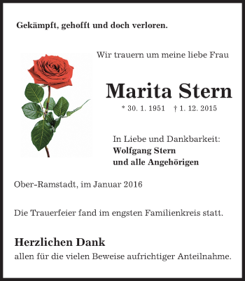 Traueranzeige von Marita Stern von trauer.echo-online.de