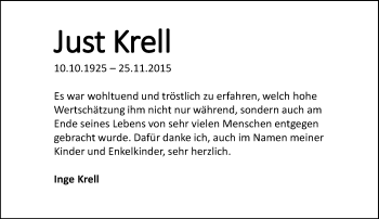Traueranzeige von Just Krell von trauer.echo-online.de