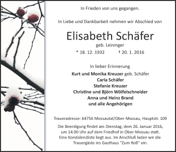 Traueranzeige von Elisabeth Schäfer von trauer.echo-online.de