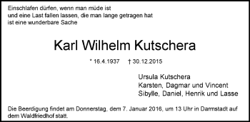 Traueranzeige von Karl Wilhelm Kutschera von trauer.echo-online.de