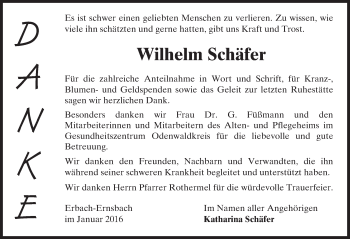 Traueranzeige von Wilhelm Schäfer von trauer.echo-online.de