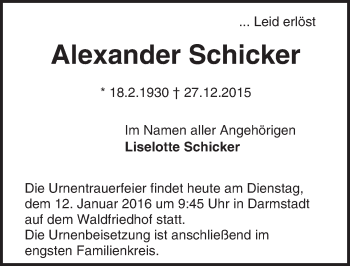 Traueranzeige von Alexander Schicker von trauer.echo-online.de