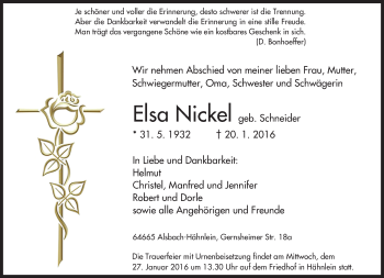 Traueranzeige von Elsa Nickel von trauer.echo-online.de