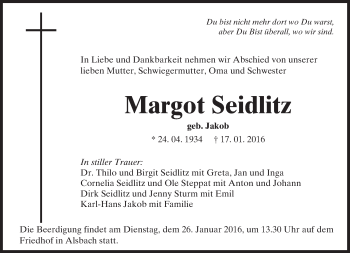 Traueranzeige von Margot Seidlitz von trauer.echo-online.de