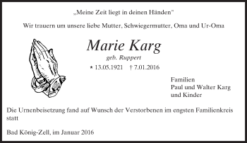 Traueranzeige von Marie Karg von trauer.echo-online.de