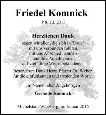 Traueranzeige von Friedel Komnick von trauer.echo-online.de