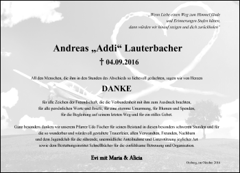 Traueranzeige von Andreas  Lauterbacher von Trauerportal Echo Online