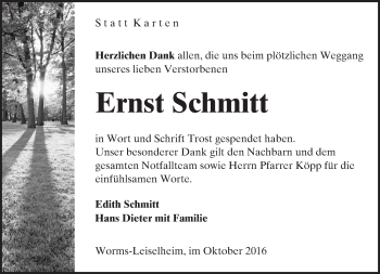 Traueranzeige von Ernst Schmitt von Trauerportal Rhein Main Presse