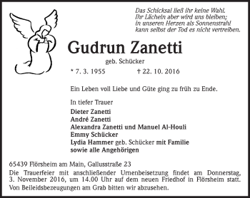 Traueranzeige von Gudrun Zanetti von Trauerportal Rhein Main Presse