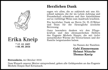 Traueranzeige von Erika Kneip von Trauerportal Rhein Main Presse