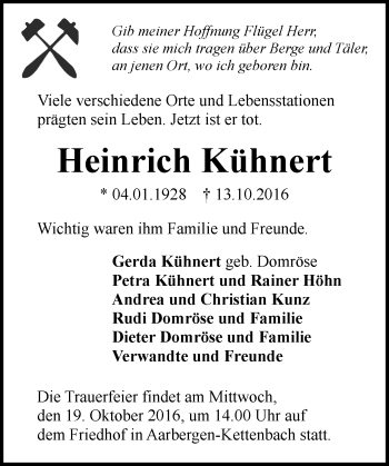 Traueranzeige von Heinrich Kühnert von Trauerportal Rhein Main Presse