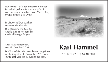 Traueranzeige von Karl Hammel von  Kreisanzeiger