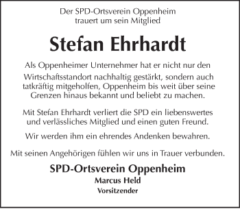 Traueranzeige von Stefan Ehrhardt von Trauerportal Rhein Main Presse
