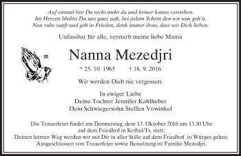 Traueranzeige von Nanna Mezedjri von  Camberger Anzeiger