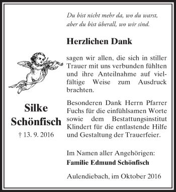 Traueranzeige von Silke Schönfisch von  Kreisanzeiger