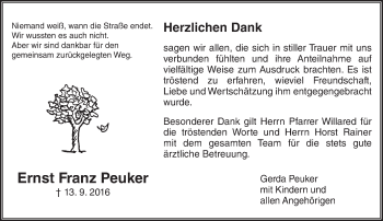 Traueranzeige von Ernst Franz Peuker von  Gießener Anzeiger