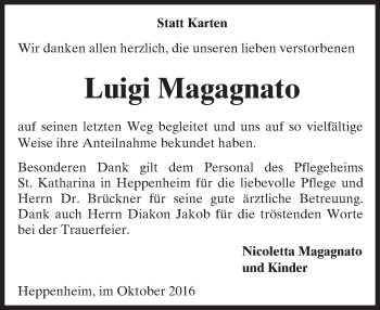 Traueranzeige von Luigi Magagnato von Trauerportal Echo Online