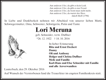 Traueranzeige von Lori Meruna von VRM Trauer