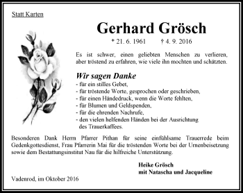 Traueranzeige von Gerhard Grösch von VRM Trauer