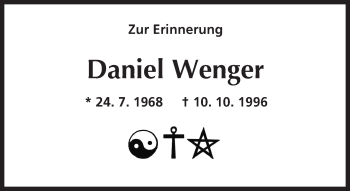 Traueranzeige von Daniel Wenger von Trauerportal Echo Online