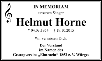 Traueranzeige von Helmut Horne von  Camberger Anzeiger