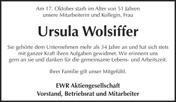 Traueranzeige von Ursula Wolsiffer von Trauerportal Rhein Main Presse
