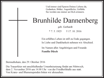 Traueranzeige von Brunhilde Dannenberg von VRM Trauer