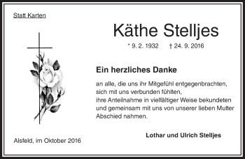 Traueranzeige von Käthe Stelljes von VRM Trauer