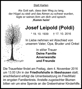 Traueranzeige von Josef Leipold von VRM Trauer