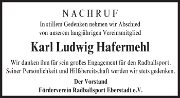 Traueranzeige von Karl Ludwig Hafermehl von Trauerportal Echo Online