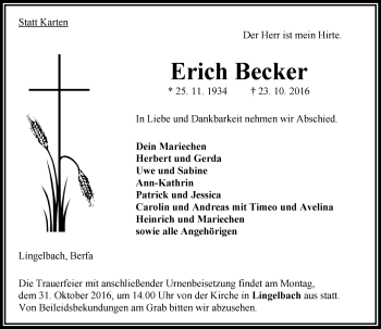 Traueranzeige von Erich Becker von VRM Trauer