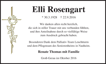 Traueranzeige von Elli Rosengart von Trauerportal Echo Online