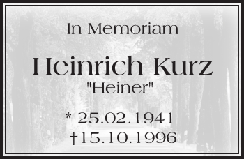 Traueranzeige von Heinrich Kurz von Trauerportal Echo Online