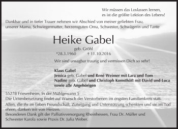 Traueranzeige von Heike Gabel von Trauerportal Rhein Main Presse