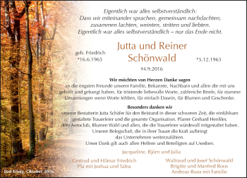 Traueranzeige von Jutta und Reiner Schönwald von Trauerportal Echo Online