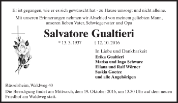 Traueranzeige von Salvatore Gualtieri von Trauerportal Rhein Main Presse
