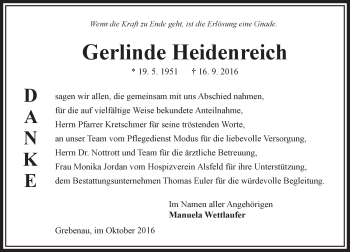 Traueranzeige von Gerlinde Heidenreich von VRM Trauer