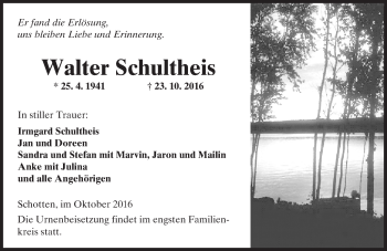 Traueranzeige von Walter  Schultheis von  Kreisanzeiger
