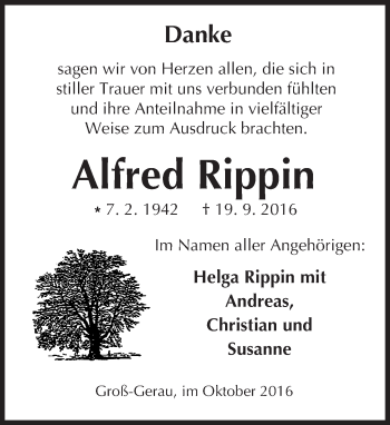 Traueranzeige von Alfred Rippin von Trauerportal Echo Online