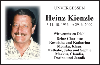Traueranzeige von Heinz Kienzle von  Gelnhäuser Tageblatt